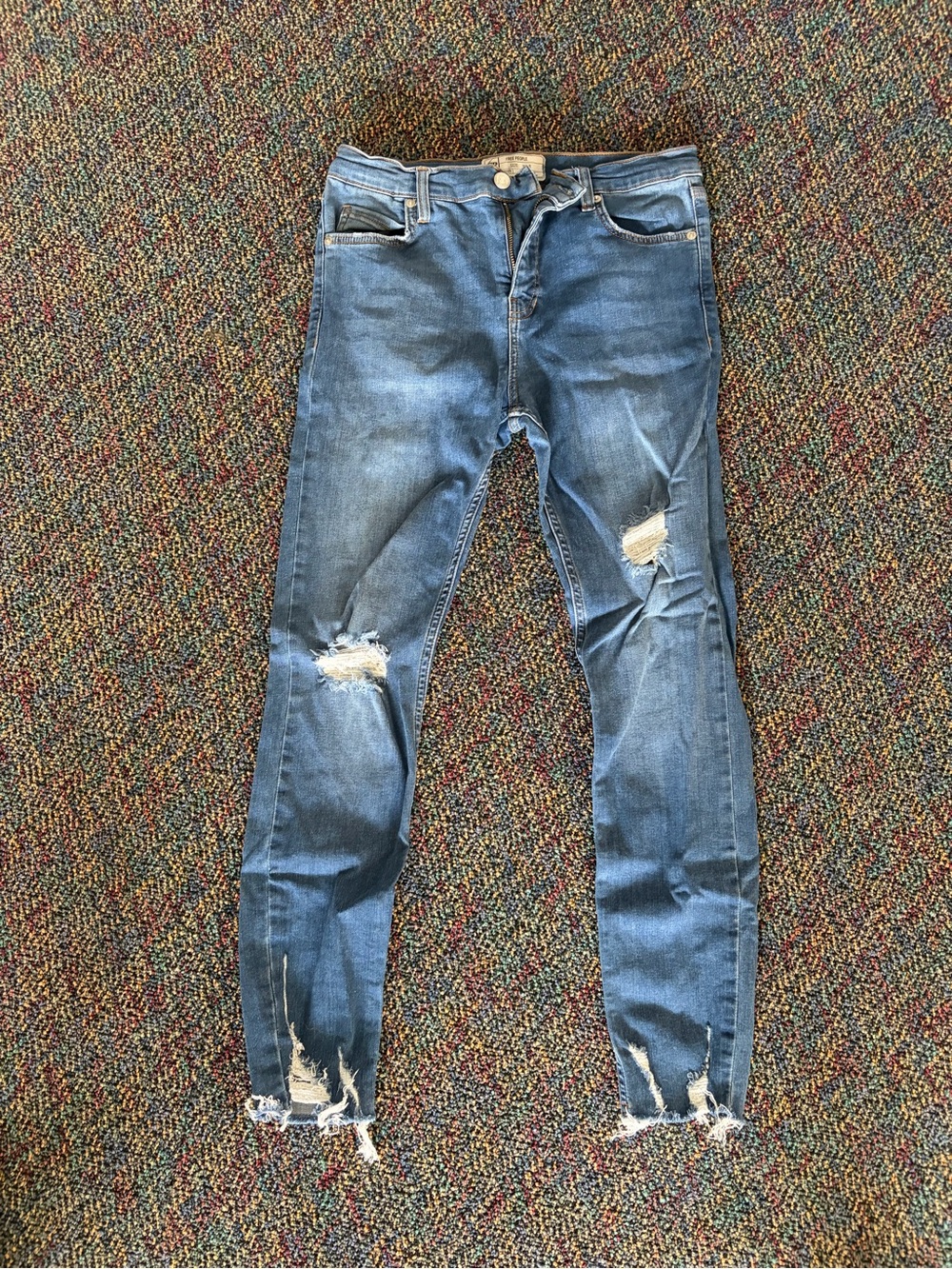 Free People Women's Distressed Blue Skinny Jeans